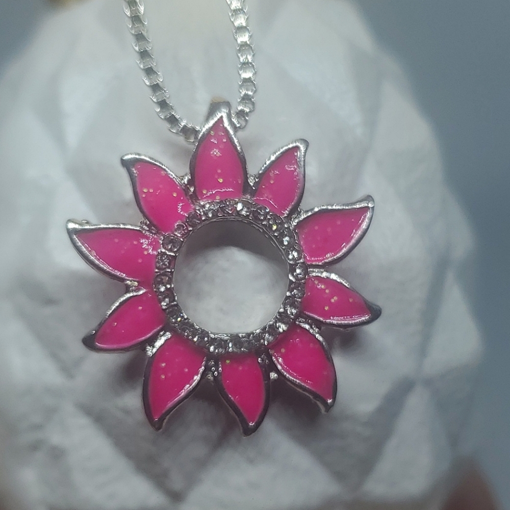 Flower Sun Pink Necklace Rhinestones